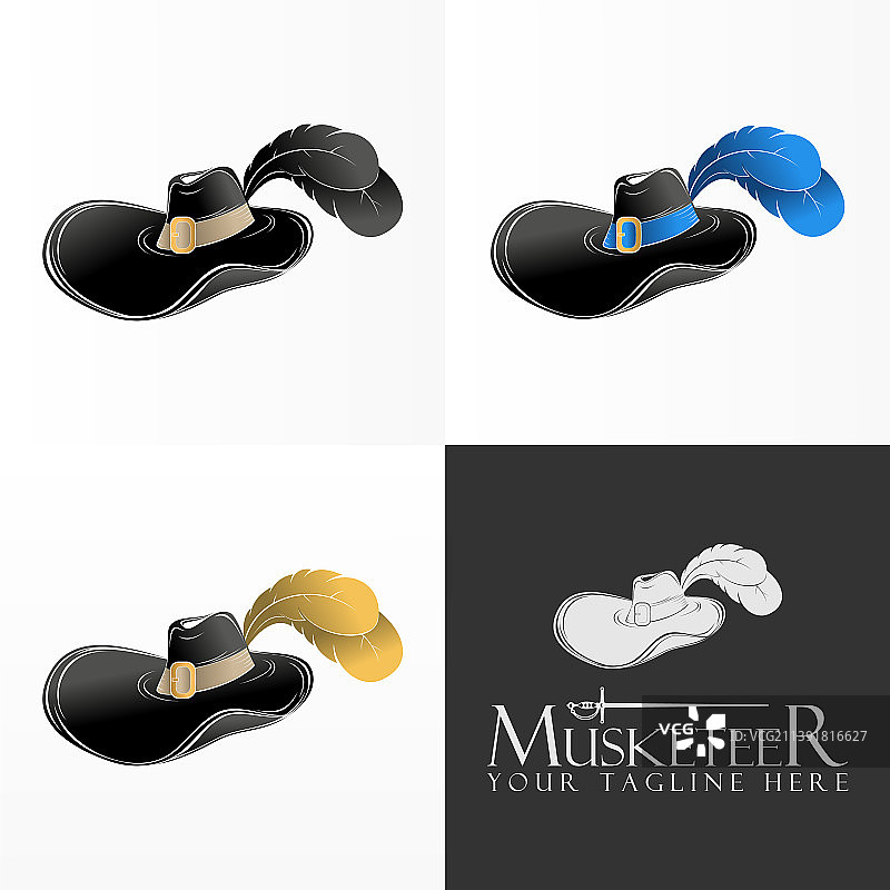 带毛皮和剑的火枪手帽子标志设计图片素材