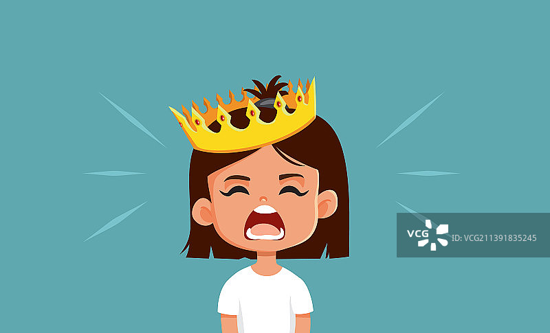 有优越感的幼儿女孩发脾气卡通图片素材