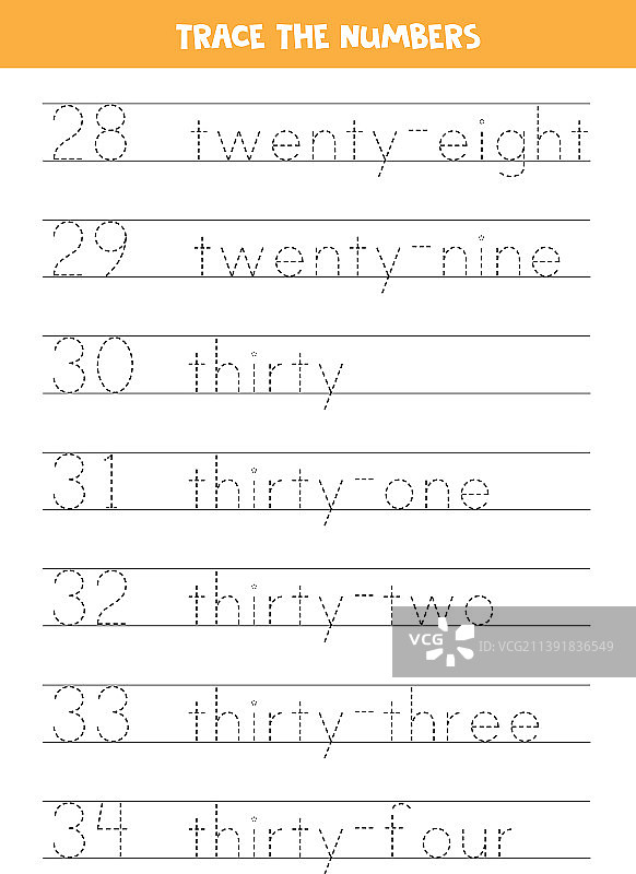 28至34数字描摹书写练习图片素材