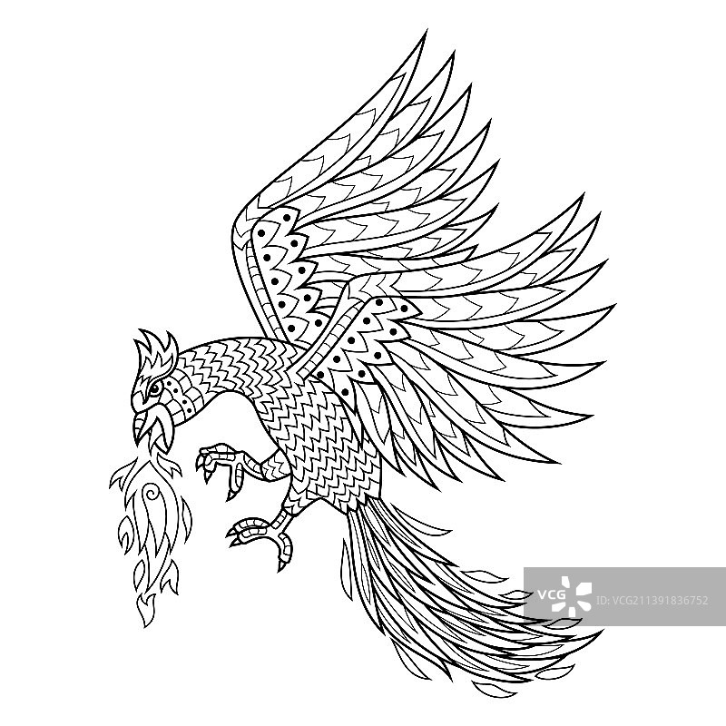 手绘禅绕风格凤凰图片素材