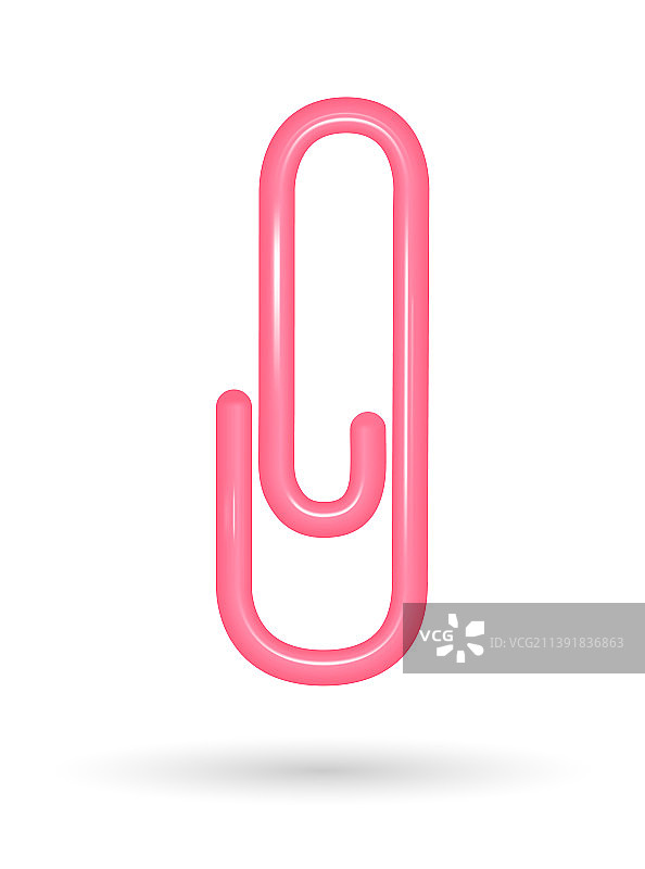 白色背景上的粉色立体塑料回形针图片素材