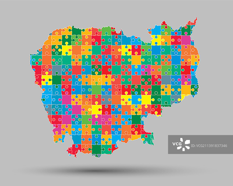 彩色拼图柬埔寨地图图片素材