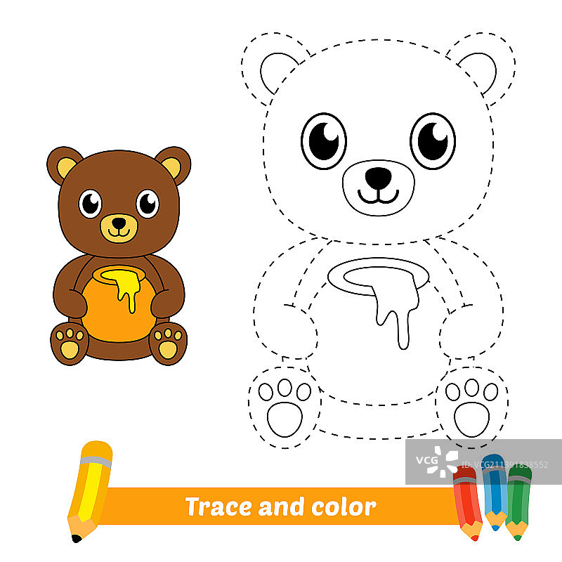 儿童描线填色练习：蜂蜜熊图片素材
