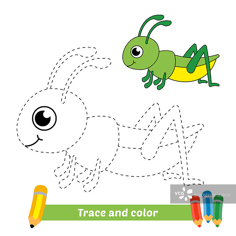 儿童描绘填色：蚱蜢图片素材