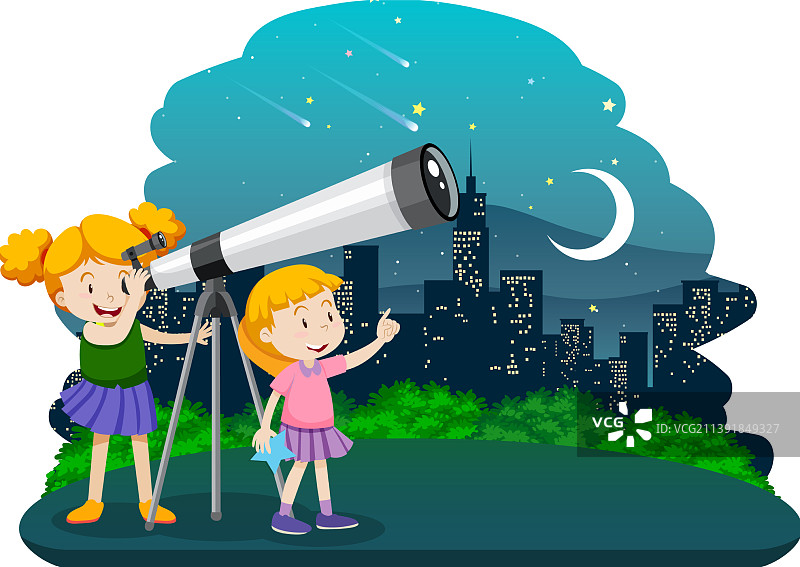 孩子们用望远镜观察星球图片素材