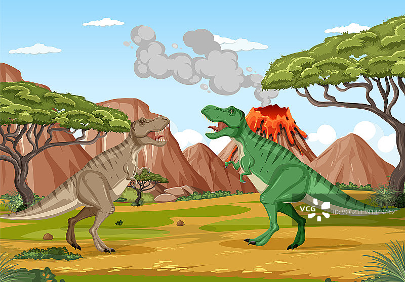 史前森林场景中的恐龙图片素材