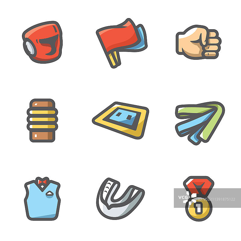 空手道图标合集：头盔、旗帜和拳头图片素材