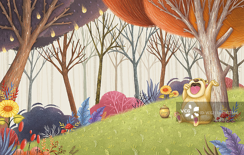 森林里伸懒腰的小熊图片素材