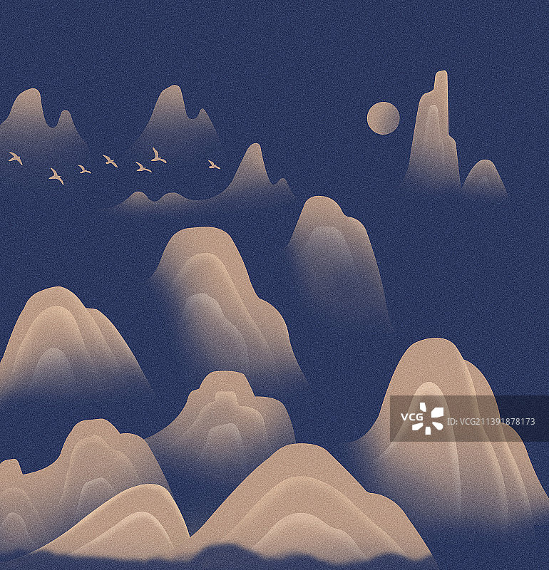 蓝金中国风新中式千里江山水墨山水插画，金融汽车行业房地产高端山水插画，庆典年中盛典年终盛典春节榜单图片素材