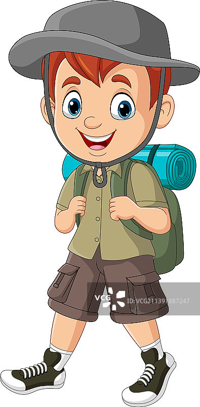 卡通小男孩探险家与背包图片素材