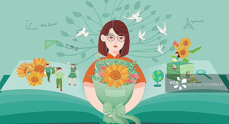 手里拿着花束的老师图片素材