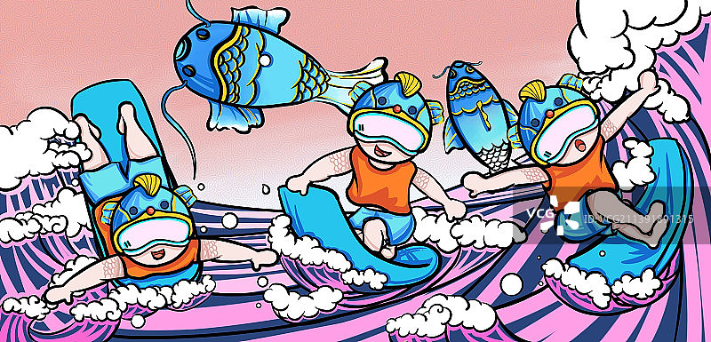 冲浪鳕鱼——插画日常图片素材