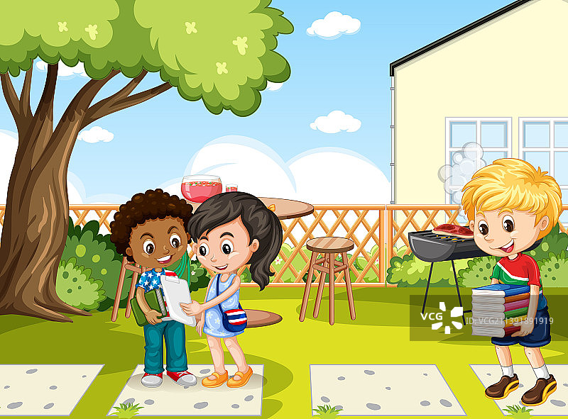 孩子们在花园里玩耍图片素材