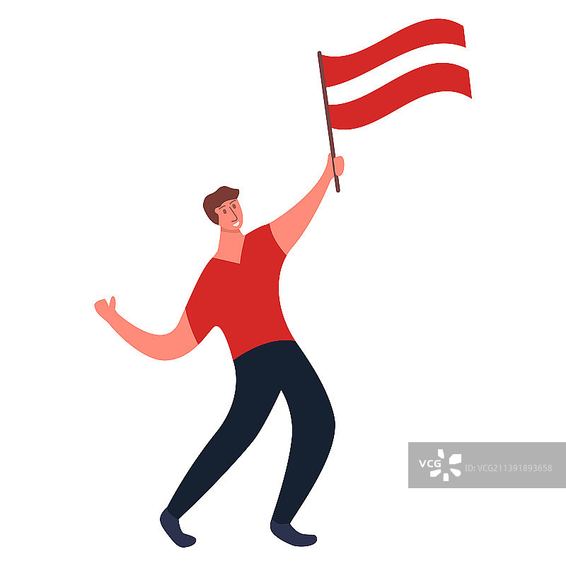 手持奥地利国旗的卡通人物图片素材