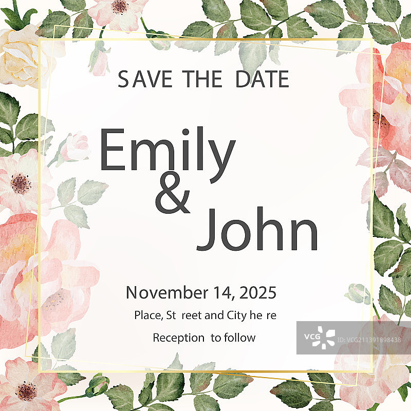 水彩盛开的玫瑰花枝花束图片素材