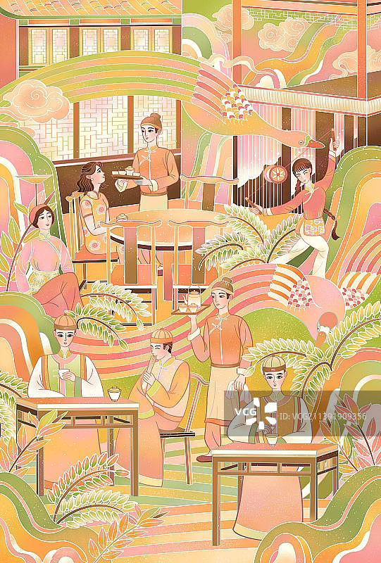 在茶馆喝茶的人图片素材