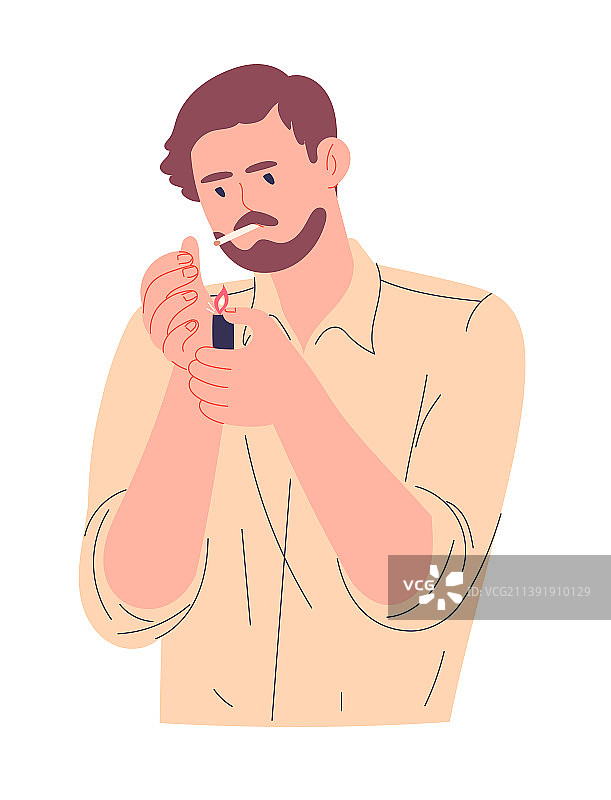 年轻男人用打火机点燃香烟图片素材