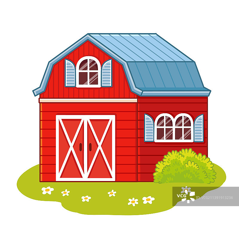 卡通风格的可爱农舍红房子图片素材