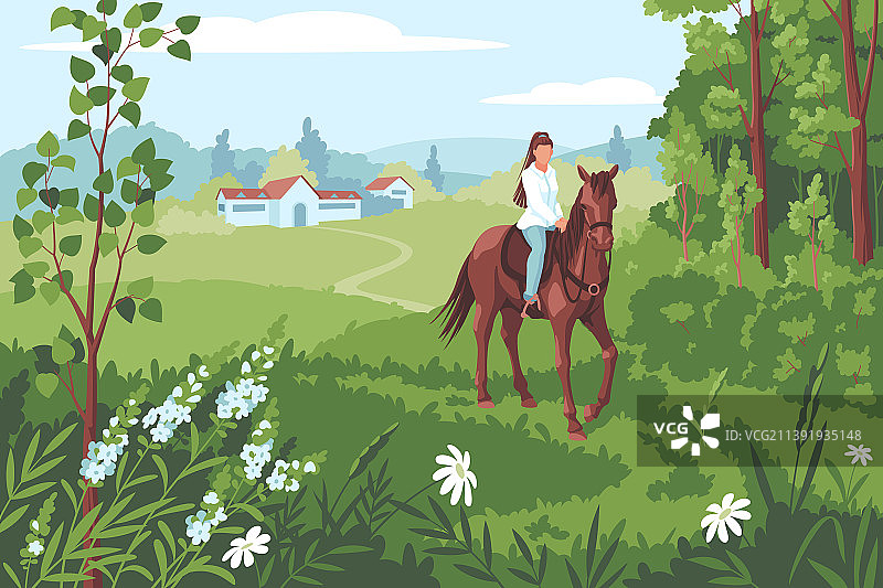 女孩在自然中骑马图片素材