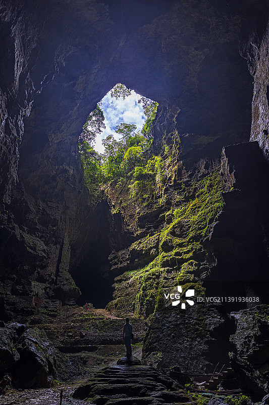 喀斯特洞穴和天窗、天生桥的特写，拍摄于贵州独山县情阳洞天图片素材