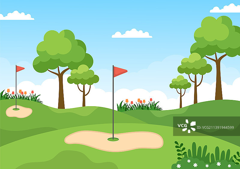 沙地高尔夫球场与旗帜图片素材