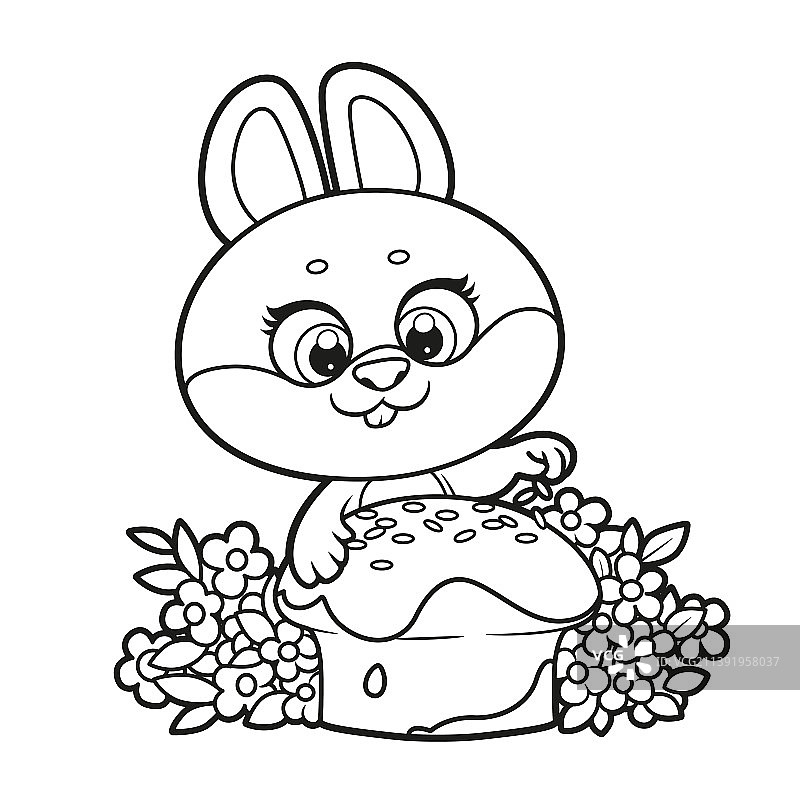 可爱的卡通兔子在复活节彩蛋上撒糖图片素材