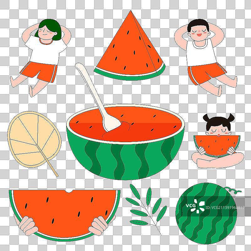 夏日西瓜人物扇子矢量插画元素图片素材