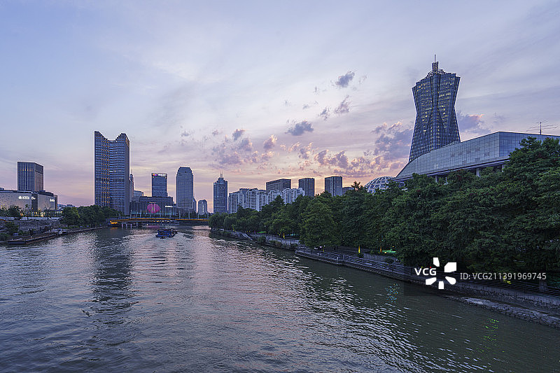 杭州西湖文化广场京杭运河日落晚霞图片素材