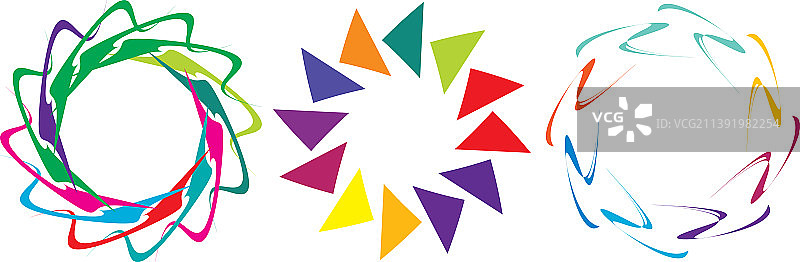 一套圆形径向几何曼荼罗图案图片素材