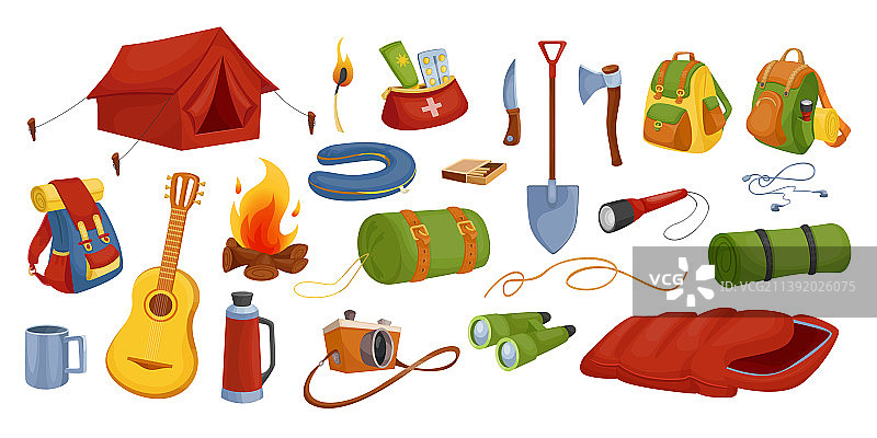 卡通旅行探险背包套装图片素材