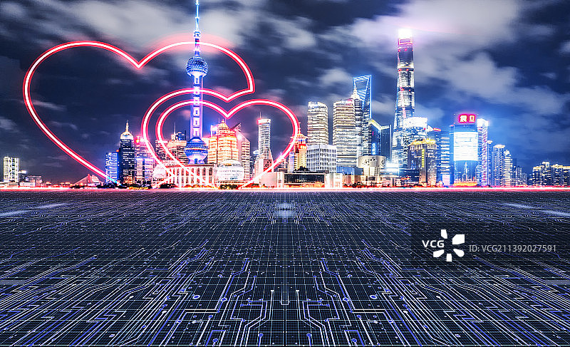 上海城市风光夜景大数据概念图片素材