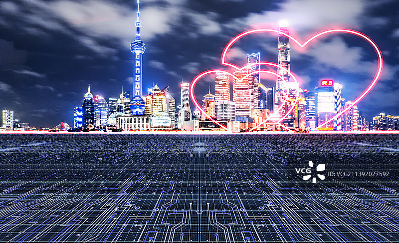 上海城市风光夜景大数据概念图片素材