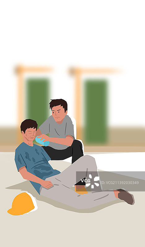 炎热高温极端天气夏天夏季酷暑工地工人农民工中暑插画图片素材