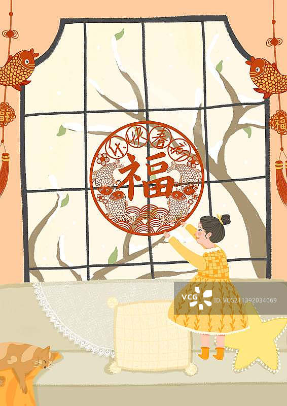 腊月二十八春节年俗打糕蒸馍贴花图片素材