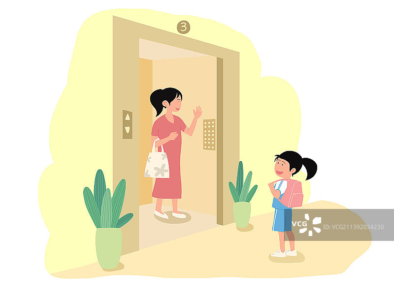 电梯旁打招呼的邻居图片素材