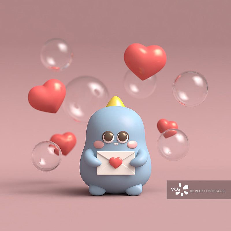 情人节告白小恐龙软萌C4D三维插画图片素材