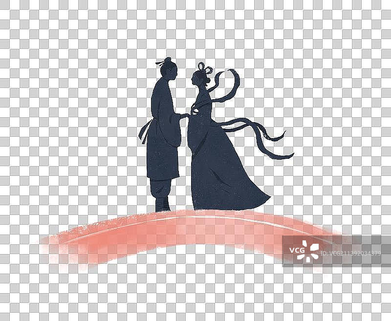 七夕节插画元素牛郎织女图片素材