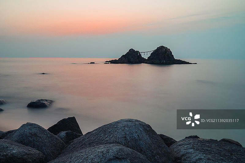 福冈夫妇岩夕阳海景图片素材