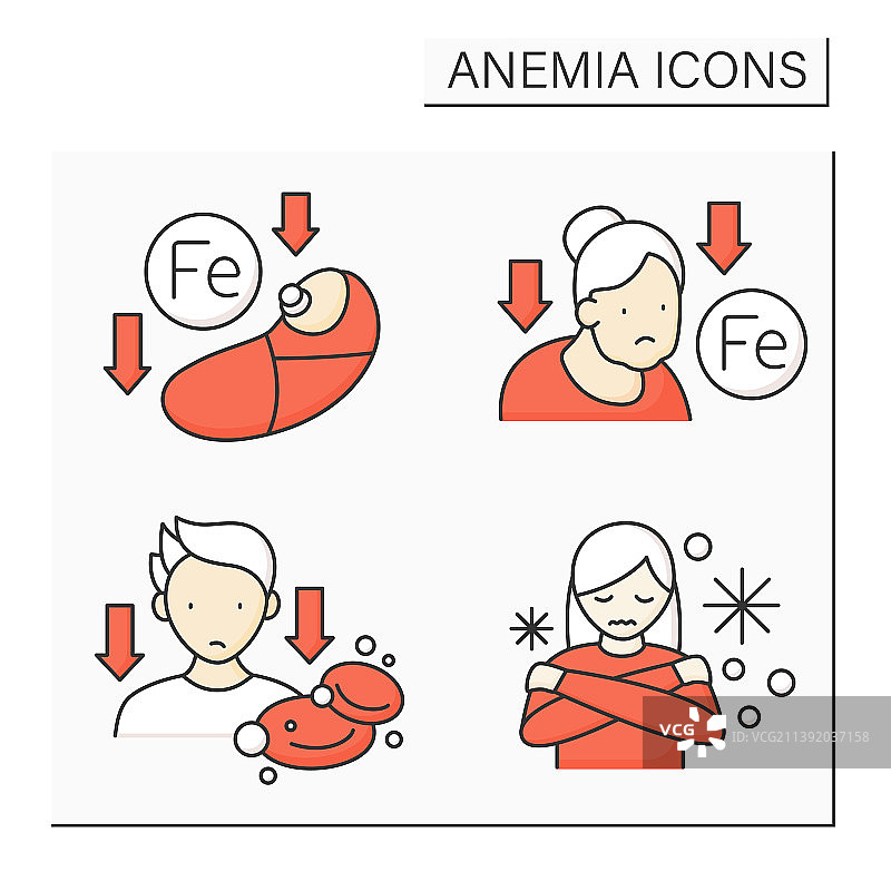 贫血彩色图标集图片素材