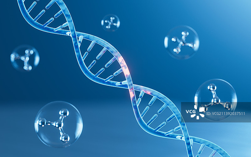 游离的分子与DNA结构3D渲染图片素材