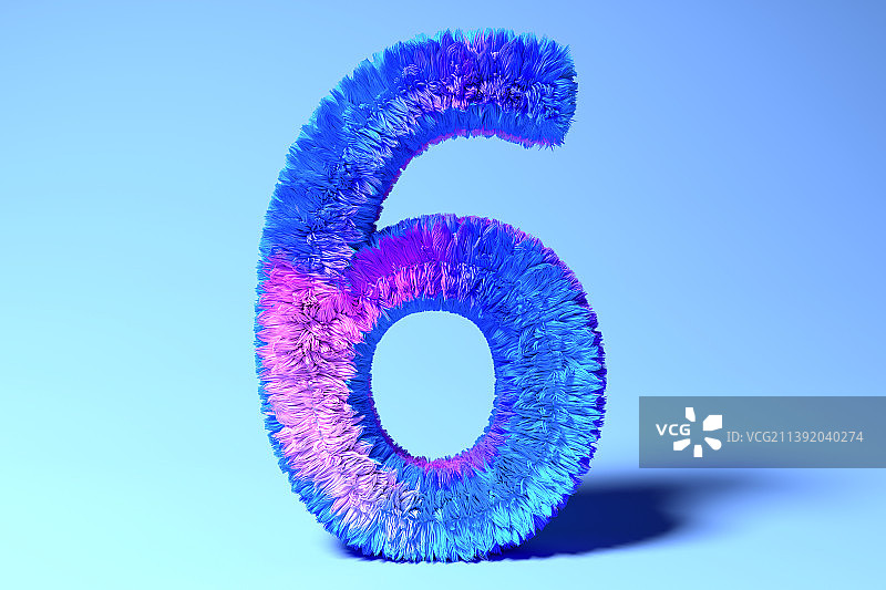 3D长满毛发的数字6图片素材