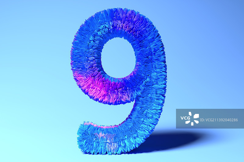 3D长满毛发的数字9图片素材