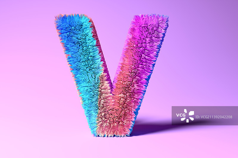 3D长满毛发的大写字母V图片素材