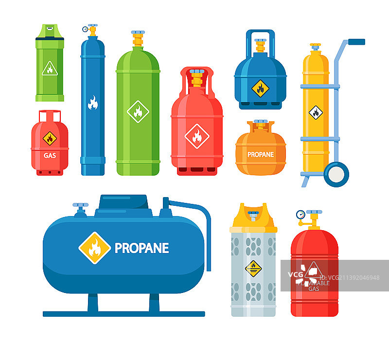 带气体的储气罐和气瓶图标合集图片素材