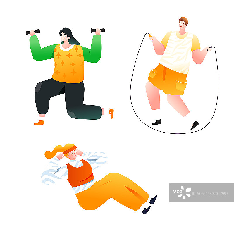 卡通电商促销运动健身塑性减肥降脂瘦身运动课程计划瑜伽有氧运动活动身体健康消费网购渐变矢量插画图片素材