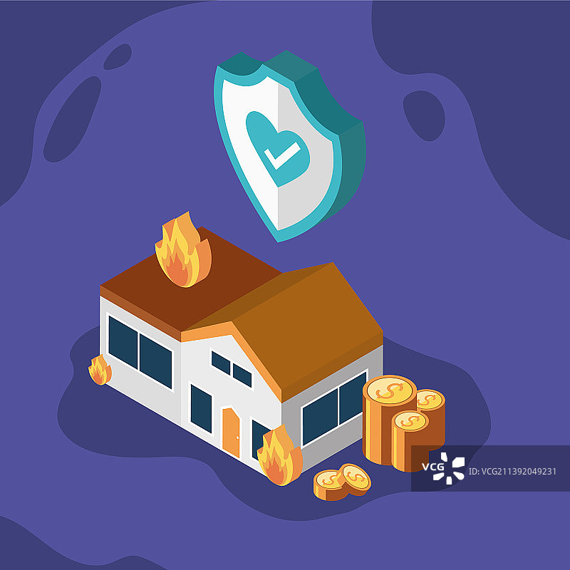 家庭火灾保险2.5D图图片素材