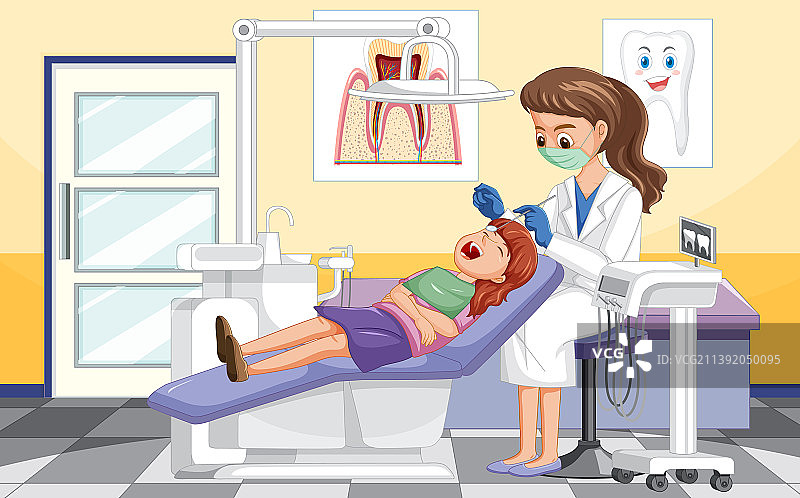 女牙医在诊所检查病人牙齿图片素材