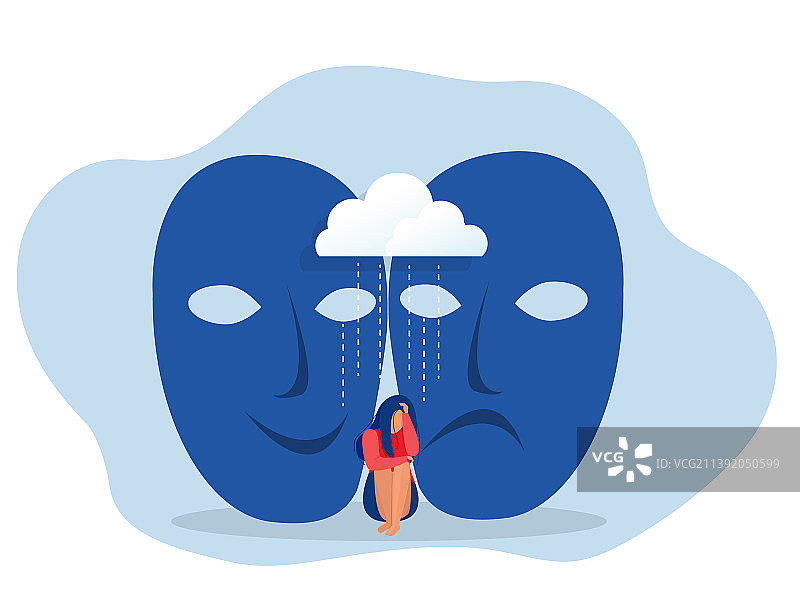 冒名顶替综合征，快乐或悲伤的面具图片素材