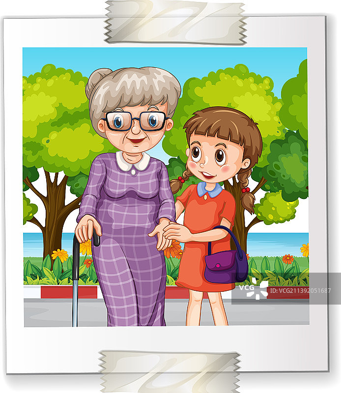 奶奶和侄女在白色背景上的照片图片素材