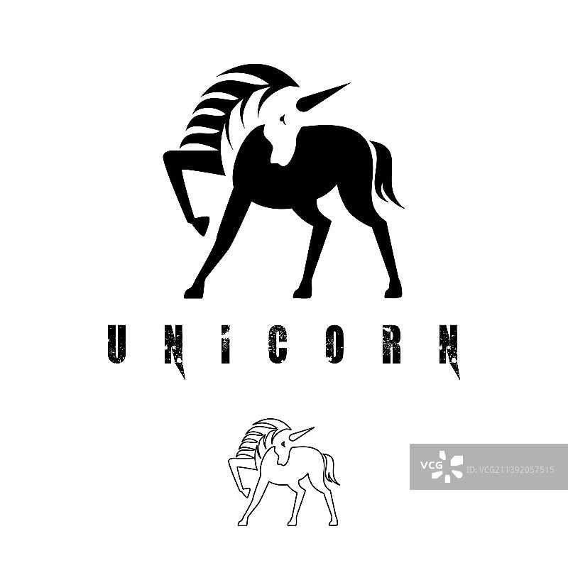 独特的独角兽造型负空间logo图片素材